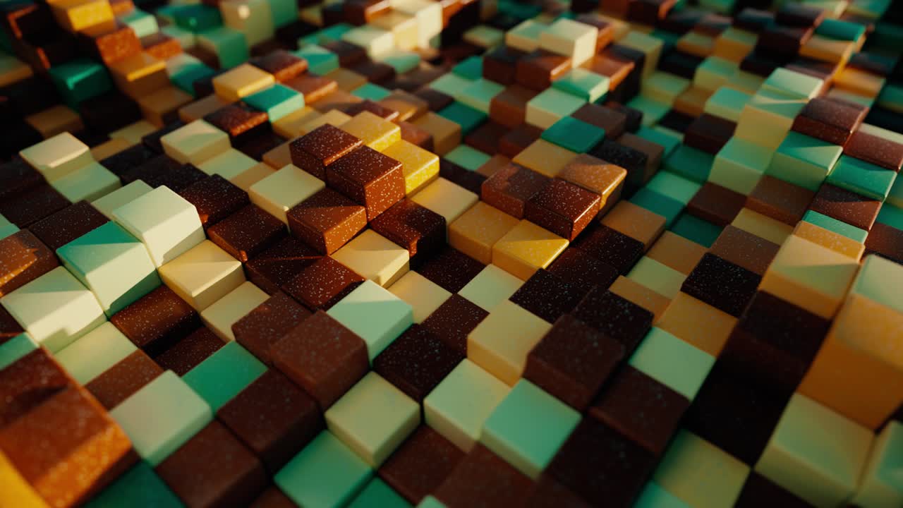 fondo abstracto de piedras cubos coloridos con efecto de desplazamiento aleatorio. bucle sin costuras 3d render