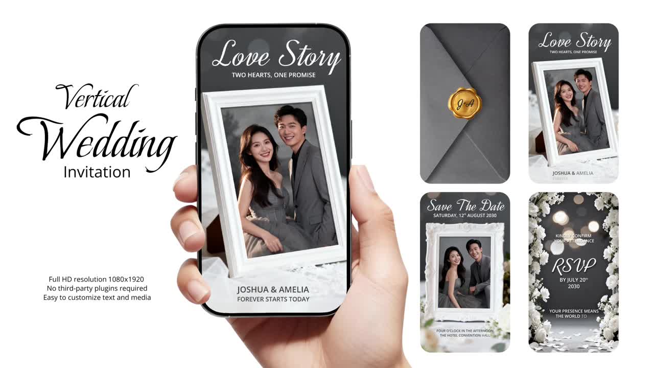 Grey Vertical Wedding Invitation