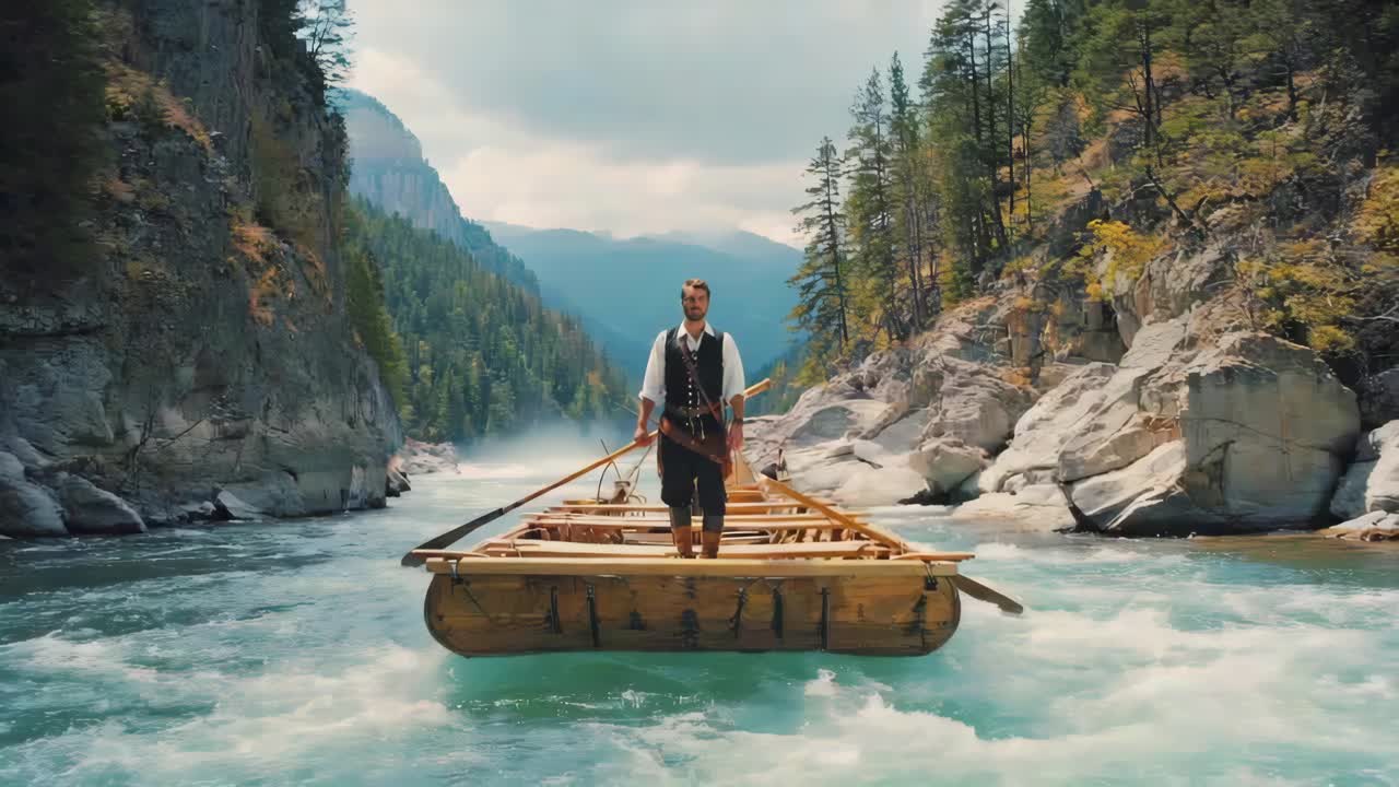Man Rafting on a River