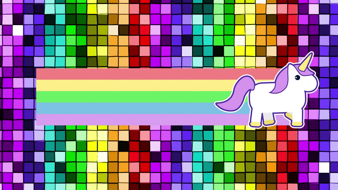 unicornio con arco iris y luces brillantes