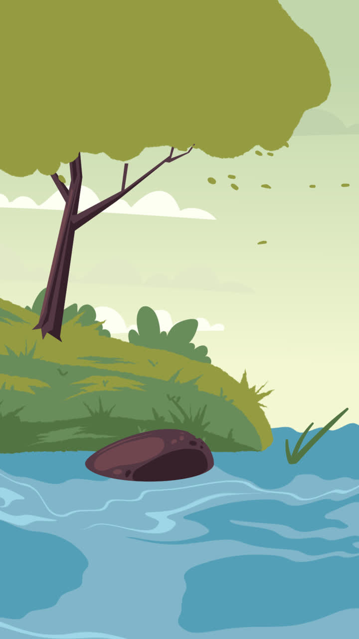 An animation of a Hand drawn flat design lake scenery