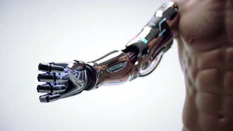 futuristic cybernetic arm featuring advanced robotics and sleek design, showcasing precision mechanics and innovative technology in a modern artistic presentation