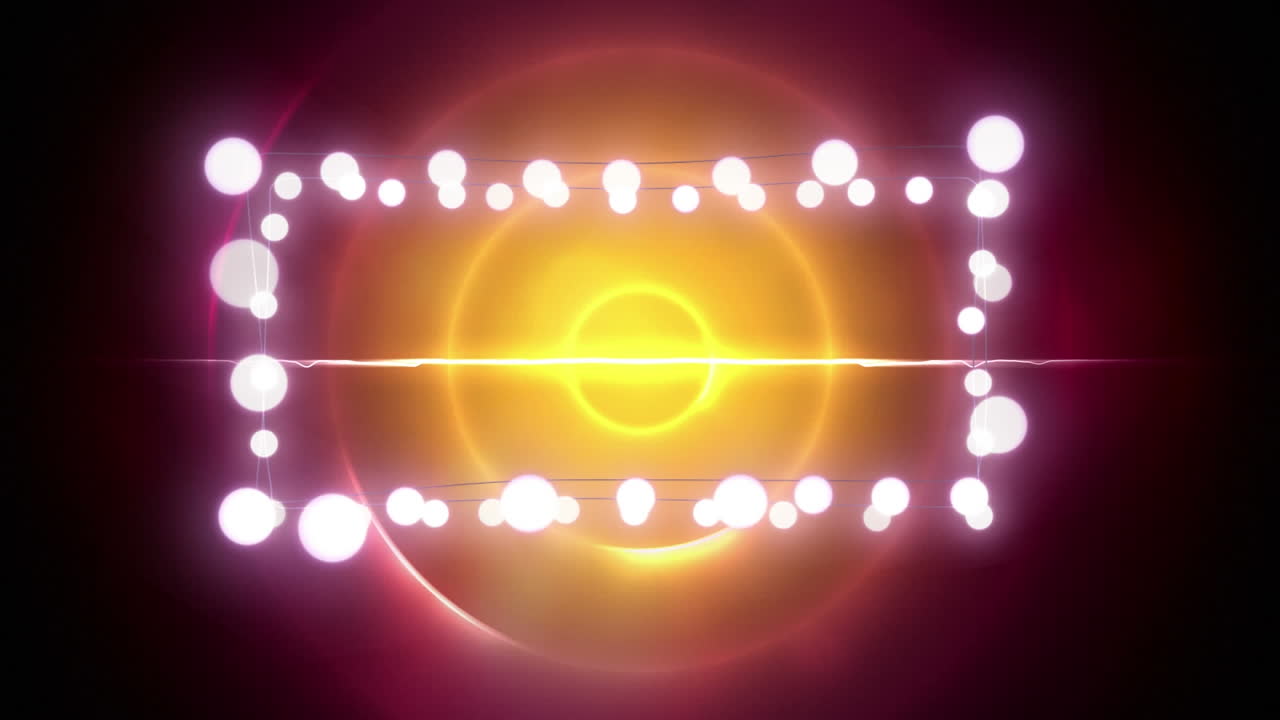 Animation of christmas decoration fairy lights with copy space over yellow circles
