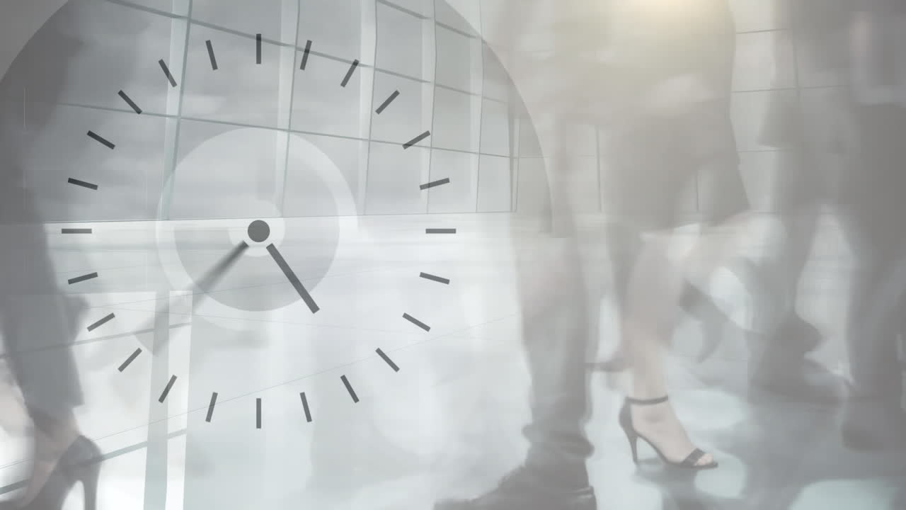 personas caminando rápido con el reloj en primer plano