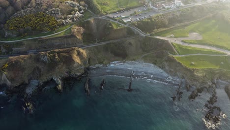 Aerial-top-down-view-of-a-rocky-beach-at-Bray-during-a-sunny-day