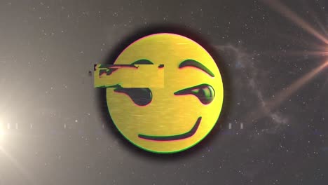 animación de la técnica de falla en el emoji sobre las bengalas de la lente contra un fondo abstracto
