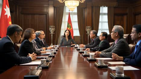 high-level discussion in a government meeting room with officials present