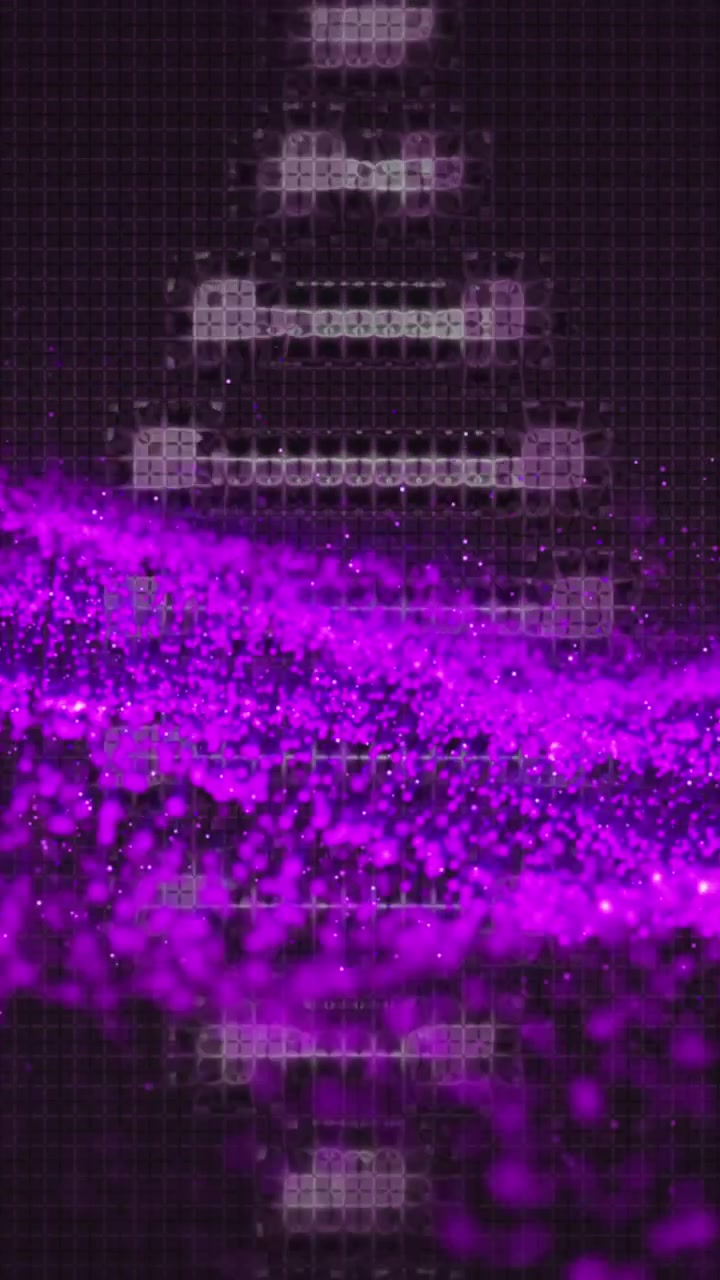 Animazione di glitter viola e DNA su sfondo nero