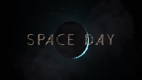 sparkling golden text celebrates space day on dark background