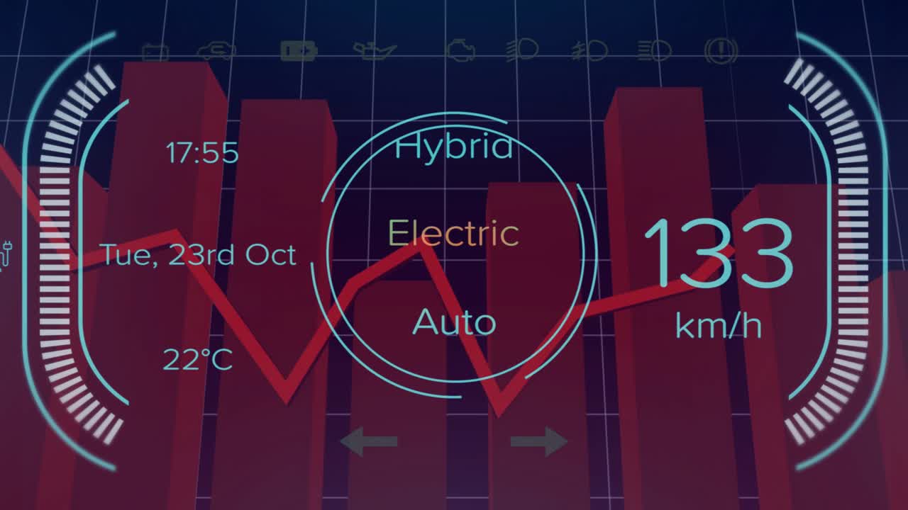 Vehicle HUD showing speed rising, causing red line rising and mode shifting for performance