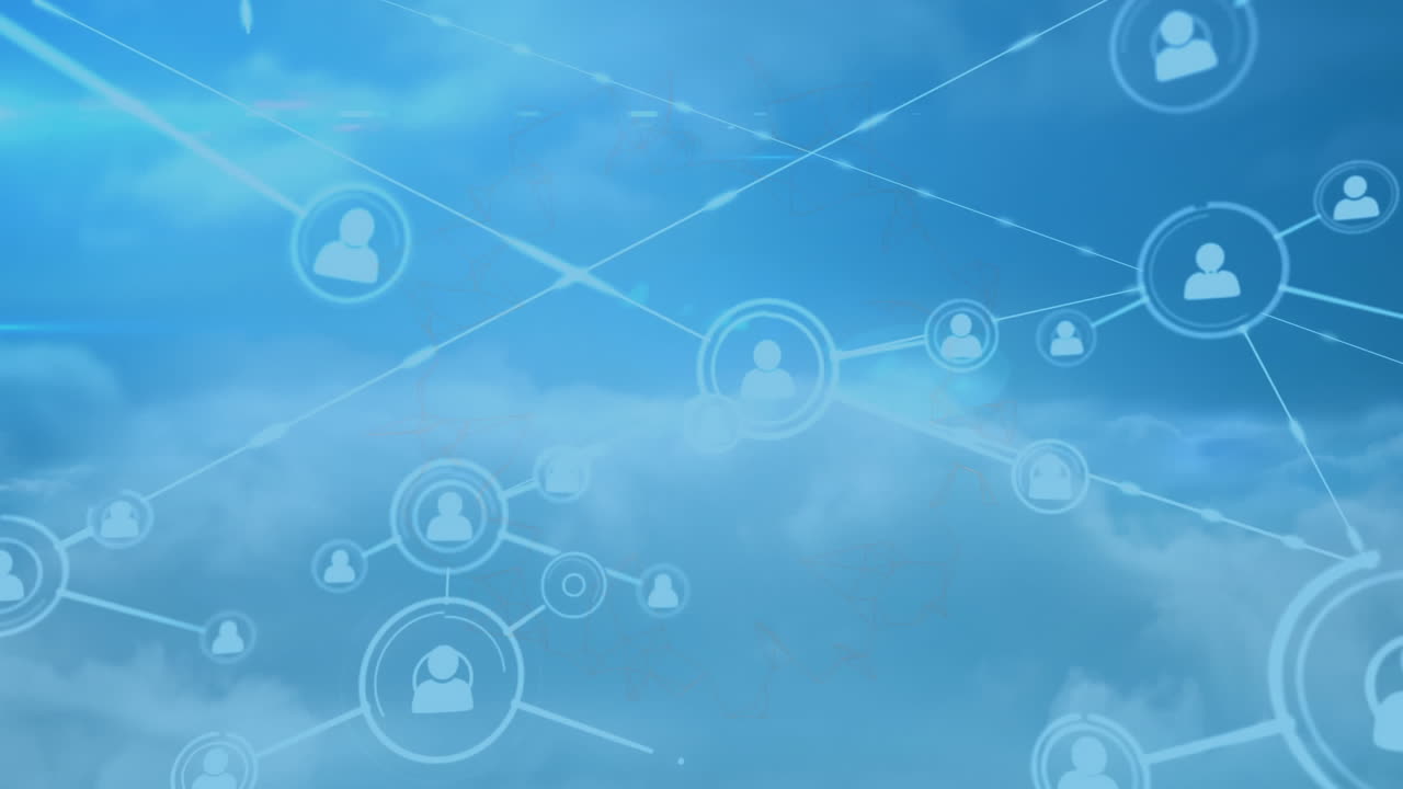 animación digital de la red de perfil contra contra nubes en el cielo azul