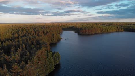 Imágenes-Aéreas-De-Un-Lago-En-Un-Bosque-Sueco-Durante-La-Puesta-De-Sol-1