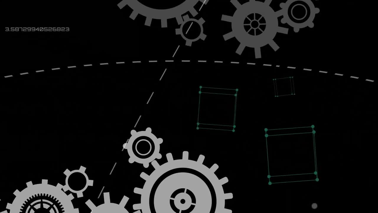 Animation of network of cogs spinning and data processing