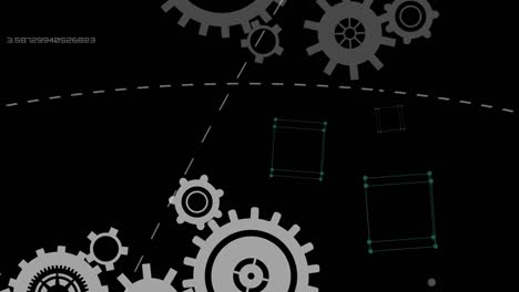 animación de la red de engranajes giratorios y procesamiento de datos