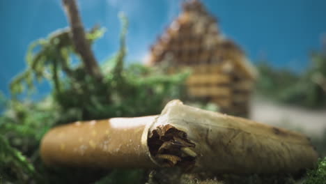 staged-installation-with-stub-against-match-house-in-smoke