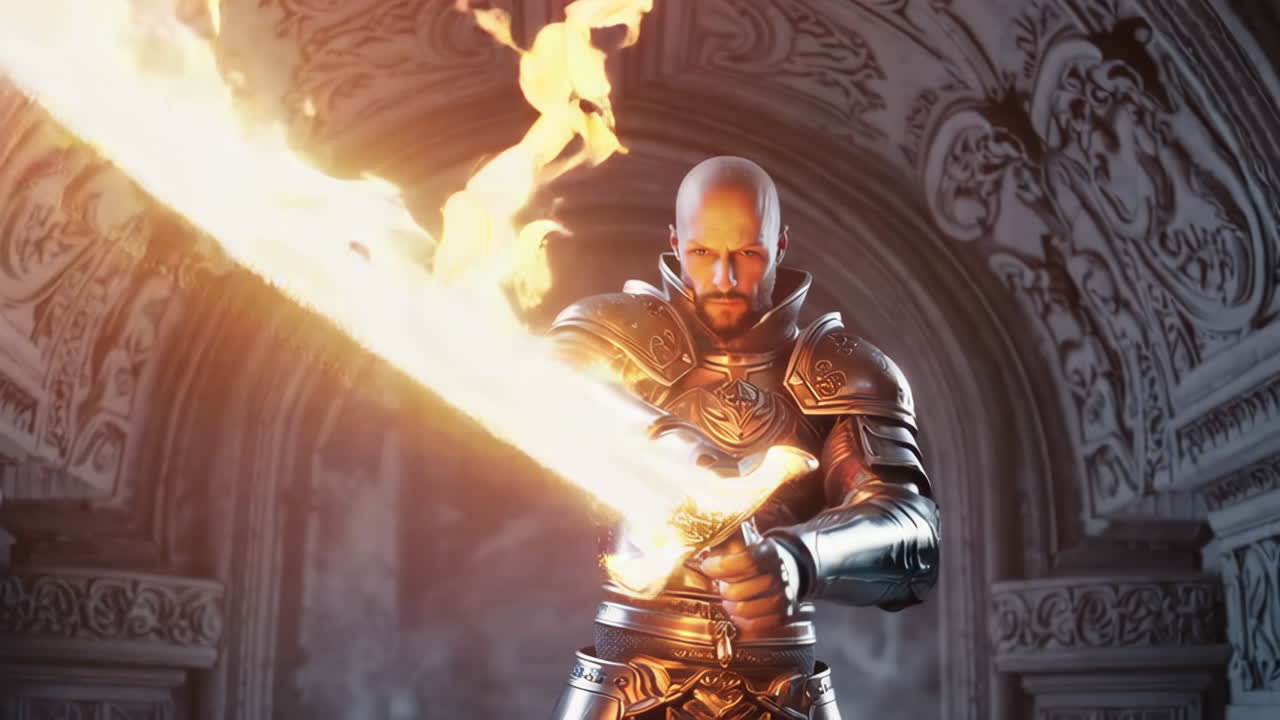 Fierce Knight with Glowing Sword