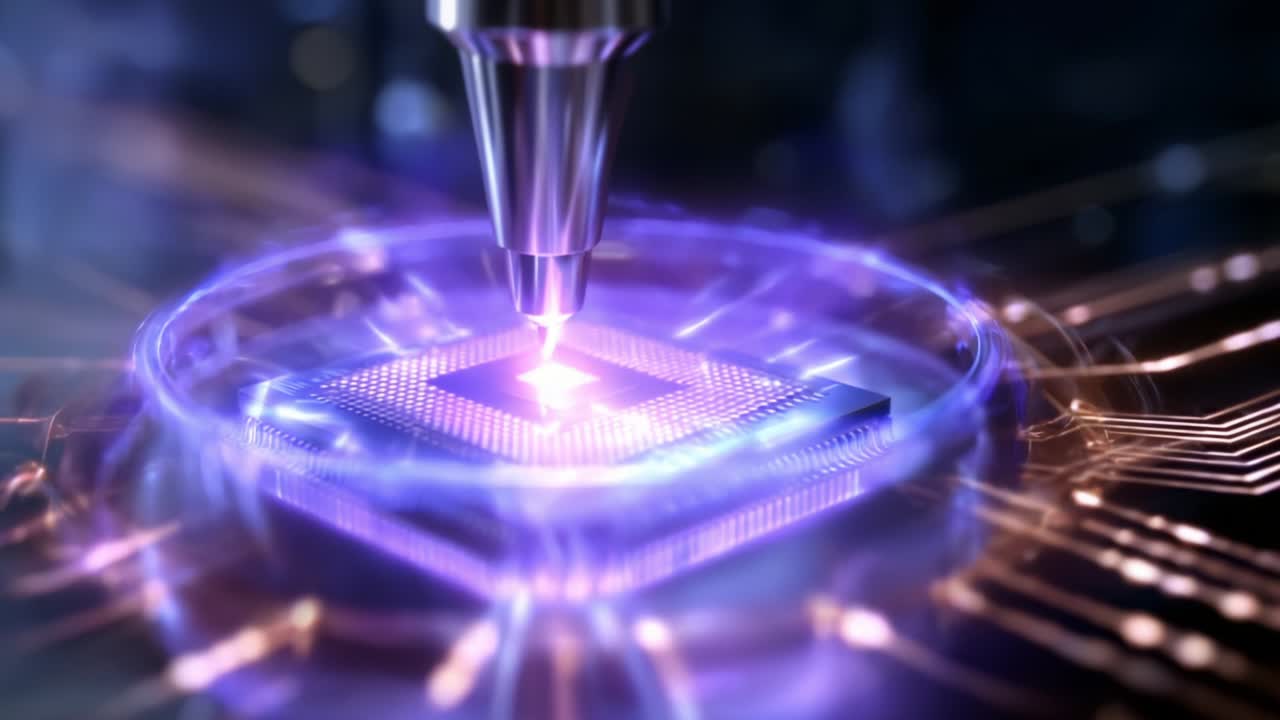 A detailed exploration of advanced microchip technology, showcasing the intricate design and glowing circuits that illuminate the cutting-edge capabilities of modern semiconductor engineering in action