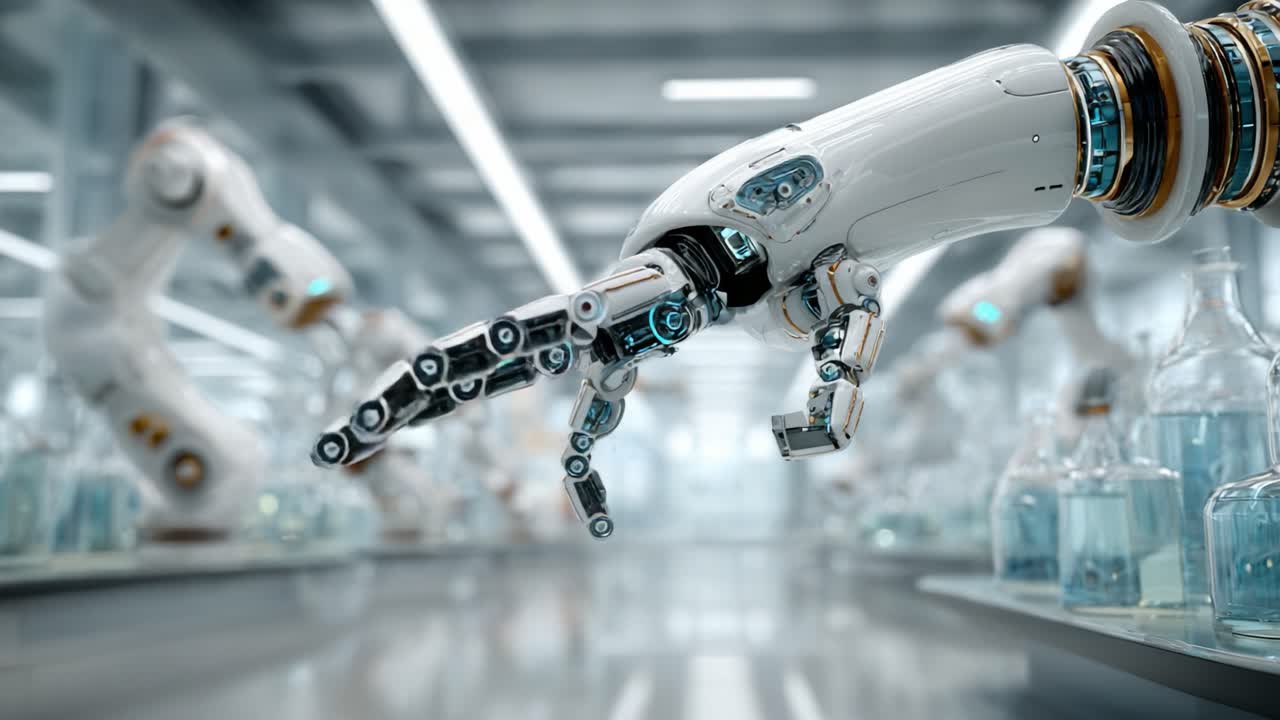 Brazo Robótico Avanzado en Acción: Una Perspectiva sobre la Automatización y Precisión en Entornos de Fabricación Modernos, Mostrando Ingeniería y Tecnología Sofisticadas.