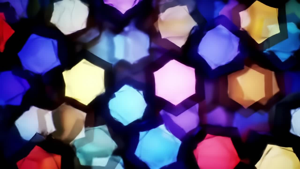 Dynamic Abstract Background with Colorful Hexagonal Shapes Creating a Vivid and Energetic Visual Display of Light Patterns and Textures
