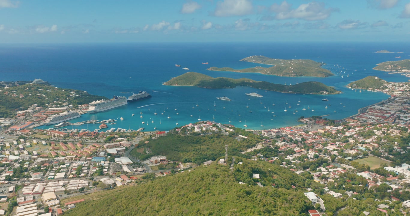 Overlooking The Main Cruise Ship Terminal At Charlotte Amalie Harbor On The Island Of St. Thomas In The U.S. Virgin Islands.