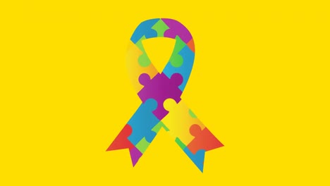 Jigsaw-forming-a-ribbon-against-yellow-background