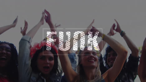 animation of funk text over clapping and jumping people