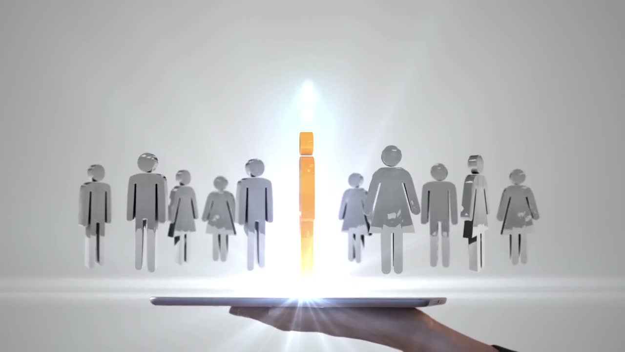 태블릿을 사용하여 홀로그램을 보는 사업가