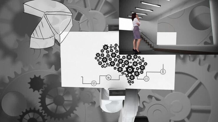 This video is a digital animation of a woman presenting a pie diagram in front of a green screen