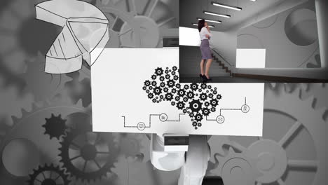 this video is a digital animation of a woman presenting a pie diagram in front of a green screen