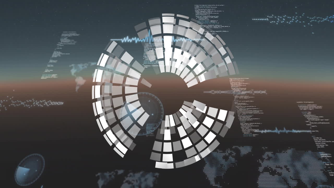 어두운 배경에서 지구상에서 디지털 데이터 처리의 애니메이션