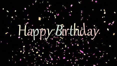 feliz cumpleaños escrito en fondo negro con confeti