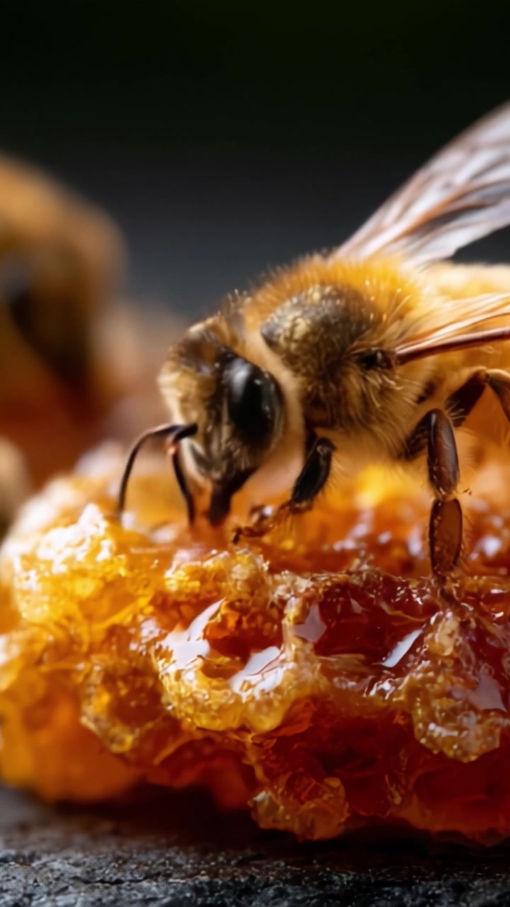 Un incontro ravvicinato con api che raccolgono nettare da un nido d'ape dorato: gli affascinanti impollinatori della natura al lavoro.
