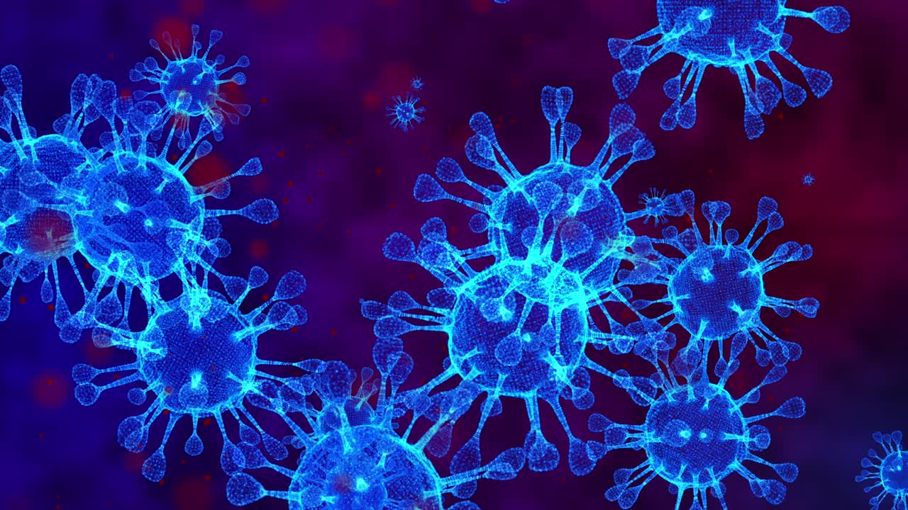 Coronavirus cells COVID-19 Infectious disease. Fast transmission of disease. High concentration of coronavirus. 3D rendering loop 4k