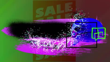 Animation-of-colorful-abstract-shapes-over-sale-text