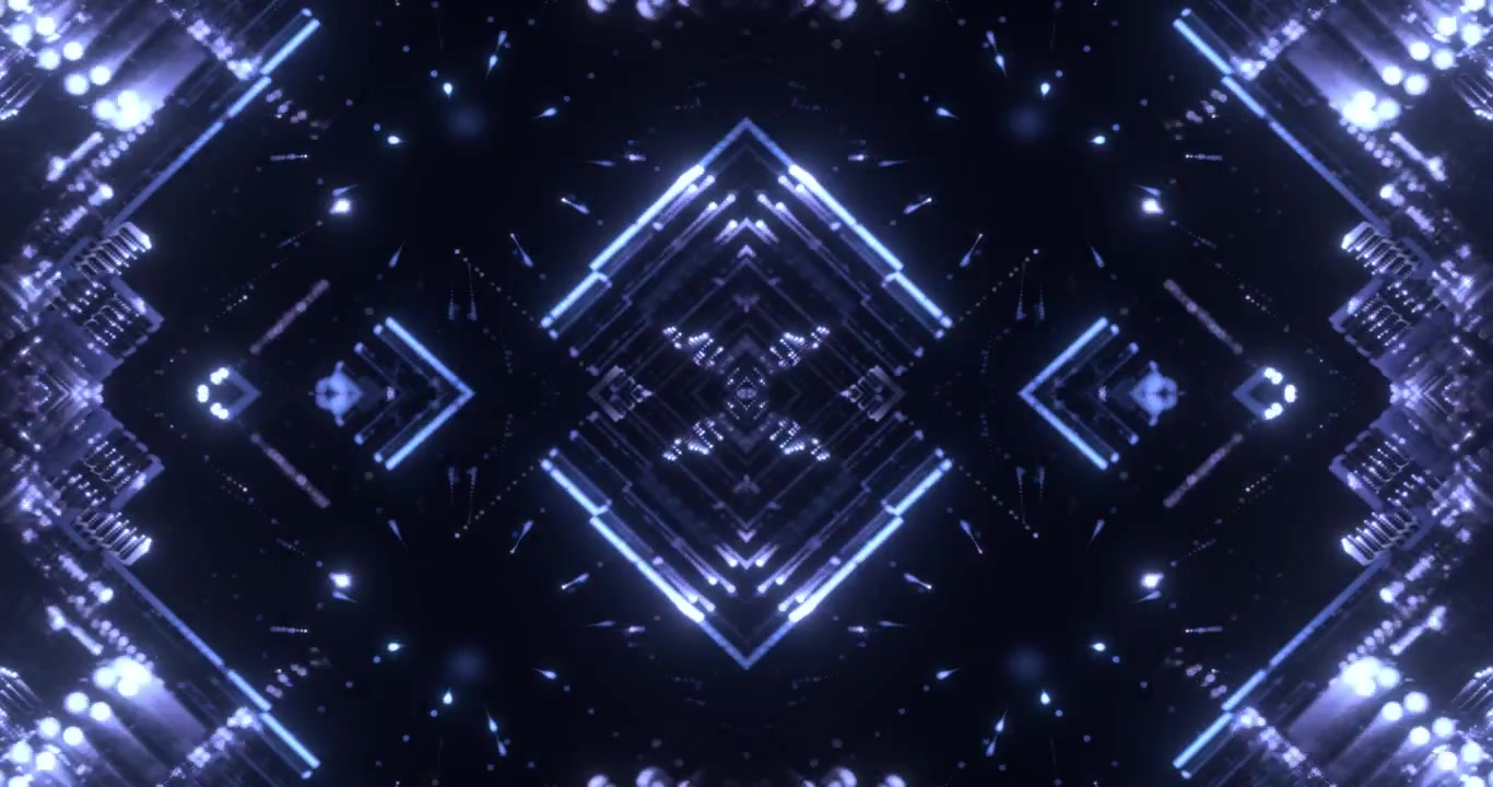 Abstract Symmetrical Blue Digital Particles and Glowing Lights Background