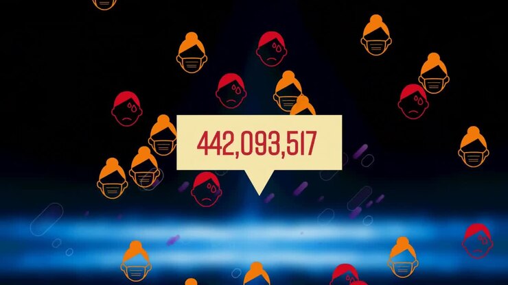 Animazione di icone di malati su numeri che cambiano.