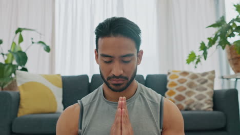 yoga, meditation man and living room exercise