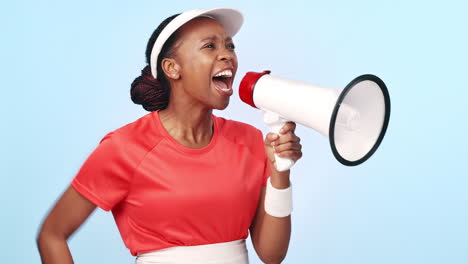 Shout,-megaphone-and-woman-athlete-in-studio