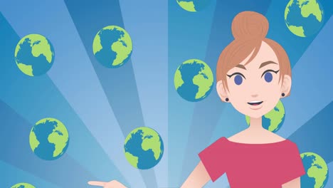 animation of woman talking over globe icons