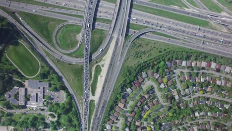 aerial drone view of toronto canada highway