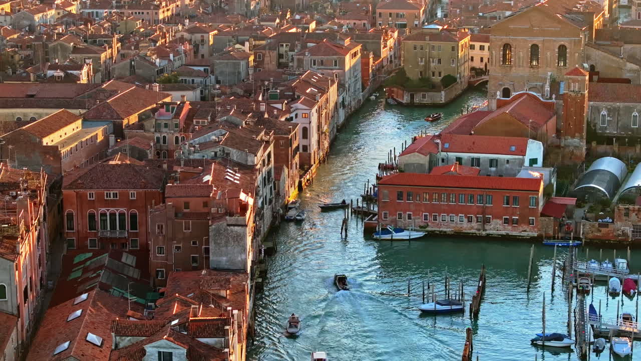Aerial drone view of the buildings in Venice City, Italy