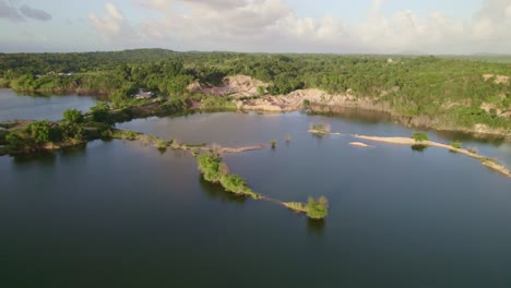 drone flying over a lake