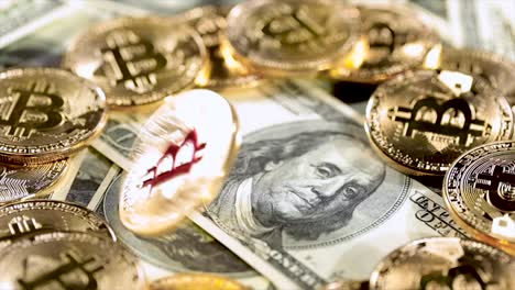 Gold-Bit-Coin-BTC-coins-and-dollar-bills.