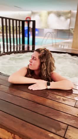 Woman Contemplating in Spa Hot Tub
