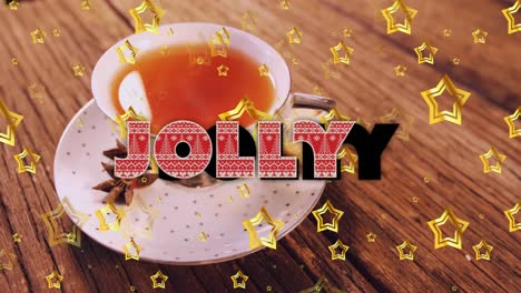 Animation-of-jolly-text-over-cup-of-tea