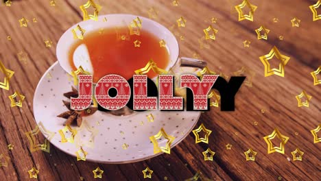 animation of jolly text over cup of tea