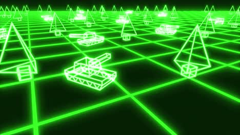 juego retro de los años 80 tanques vhs cinta de video guerra batalla vectorial arcade tron wireframe 4k