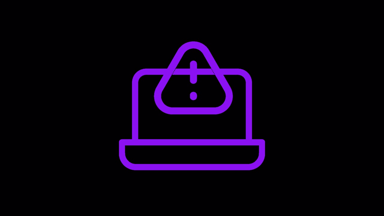 Animated Laptop Icon with Warning Symbol on Black Background
