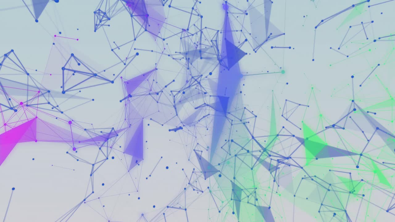 회색 배경에 움직이는 파란색, 초록색 및 보라색 모양의 애니메이션