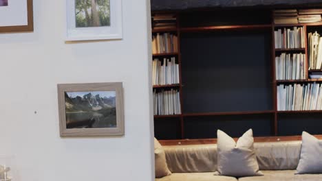 close up of room with books at home, slow motion